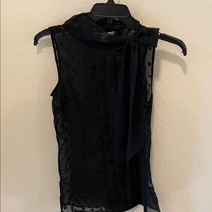 Banana Republic Black Sleeveless Dot Chiffon Tie-Neck Camisole Blouse